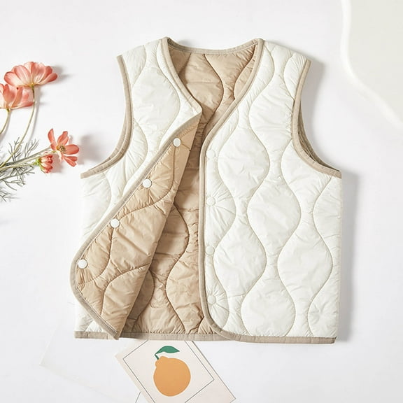 Eltusu Toddler Boys Puffer Vests, Warm Windproof Zip up Cotton Winter Jackets Beige Size 4-5T