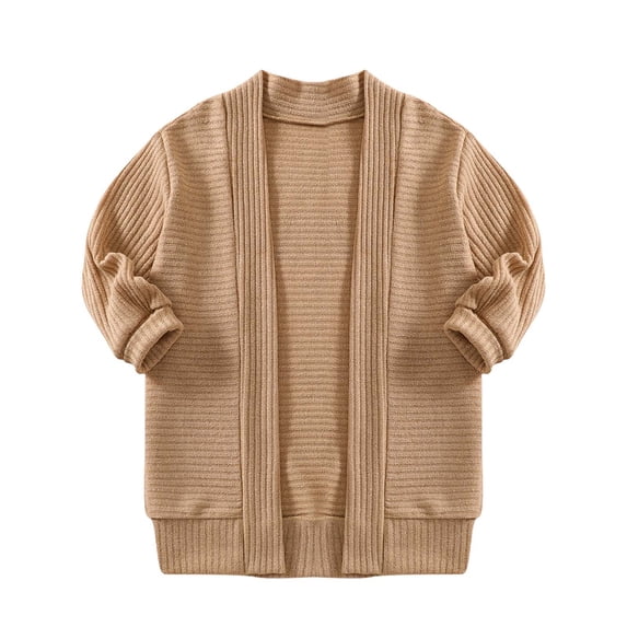 Eltusu Toddler Boys Sweaters Cardigans, Long Sleeve Solid Color Crew Neck Warm Knit Cardigans Khaki Size 5 T