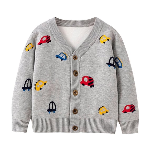 Eltusu Toddler Boys Sweaters Cardigans, Long Sleeve Thermal Printed V-Neck Knit Cardigans Gray Size 2 T