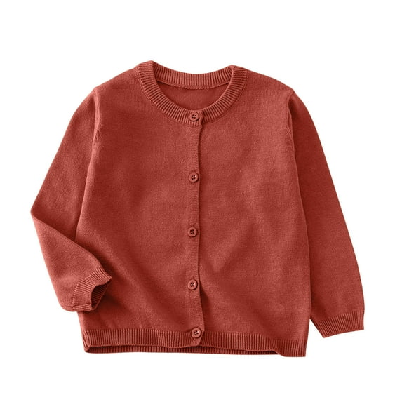 Eltusu Toddler Boys Sweaters Cardigans, Solid Color Long Sleeve Crew Neck Knitting Cotton Fall Cardigans Brown Size 4-5 T