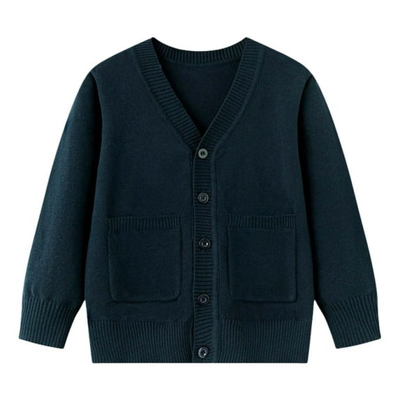 Eltusu Toddler Boys Sweaters Cardigans, Solid Color Pullover V-Neck Thermal Boys Cardigans Blue Size 4 T
