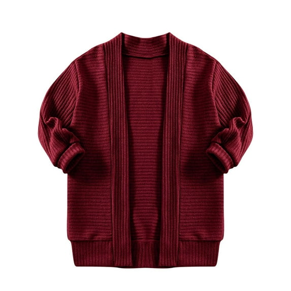 Eltusu Toddler Boys Sweaters Cardigans, Solid Color Warm Long Sleeve Crew Neck Knit Cardigans Wine Size 3 T