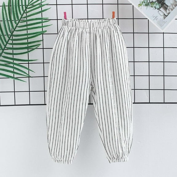 Eltusu Toddler Boys Sweatpants, Striped Cotton Spring Fall Elastic Waist Athletic Joggers White Size 3-4 T