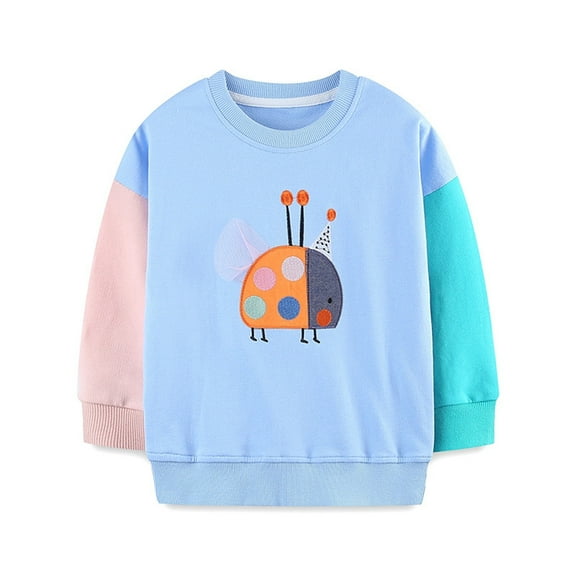 Eltusu Toddler Boys Sweatshirts, Long Sleeve Printed Cotton Crew Neck Spring Fall Tops Light Blue Size 5 T