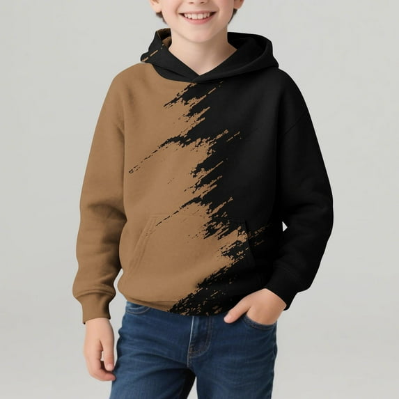 Eltusu Toddler Boys Winter Hoodies, Pullover Casual Long Sleeve Printed Warm Sweatshirts Brown Size 3-4 T
