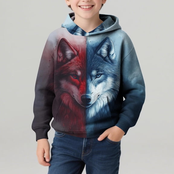 Eltusu Toddler Boys Winter Hoodies, Pullover Casual Printed Long Sleeve Thermal Sweatshirts Light Blue Size 3-4 T