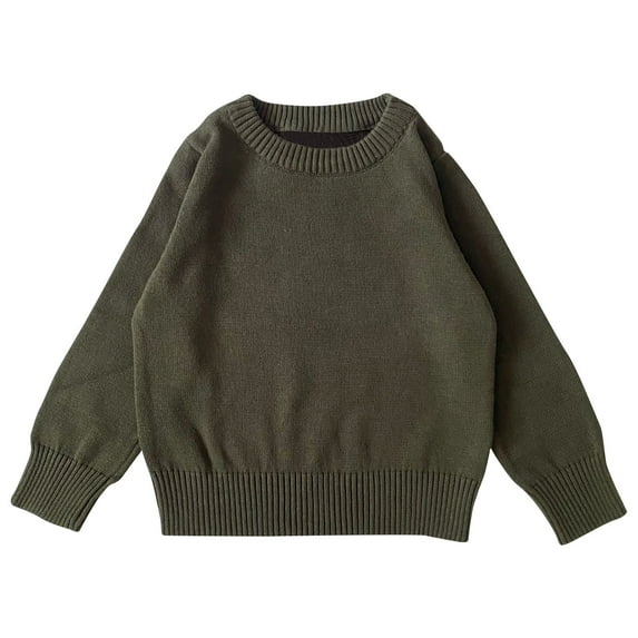 Eltusu Toddler Boys Winter Sweaters, Warm Solid Color Long Sleeve Cotton Kids Tops Army Green Size 4-5 T
