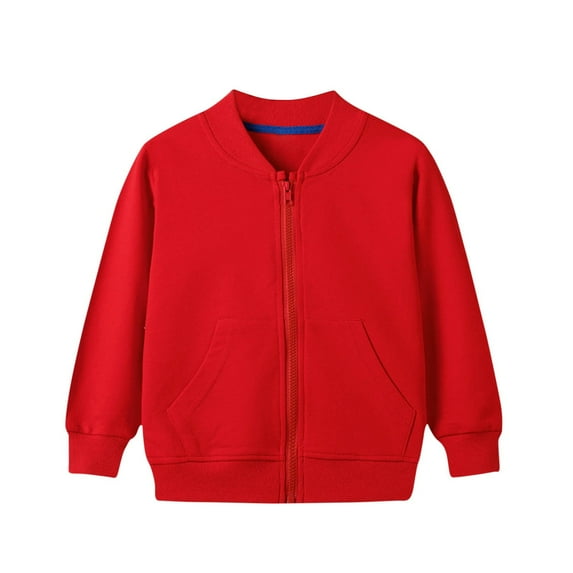 Eltusu Toddler Girls Bomber Jackets, Cotton Full Zip Mid-Weight Casual Spring Fall Outerwear Red Size 2-3 T