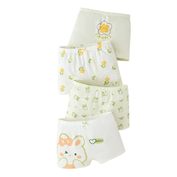 Eltusu Toddler Girls Boxer Briefs, Comfy 4 Pieces Cotton Stretch Boyshort Green Size 3-5 T