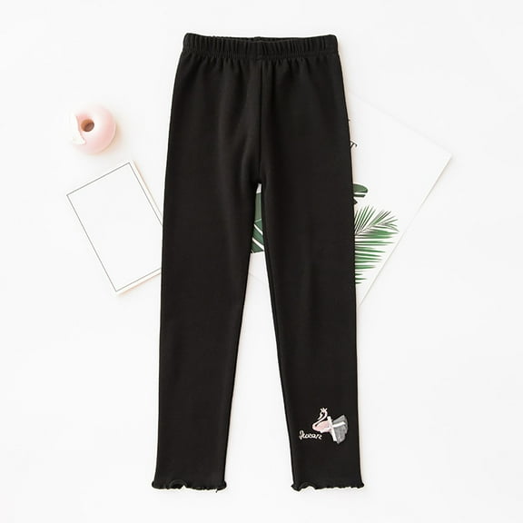 Eltusu Toddler Girls Cotton Leggings, Fashion Soft Elastic Waist Casual Spring Pants Black Size 4-5 T
