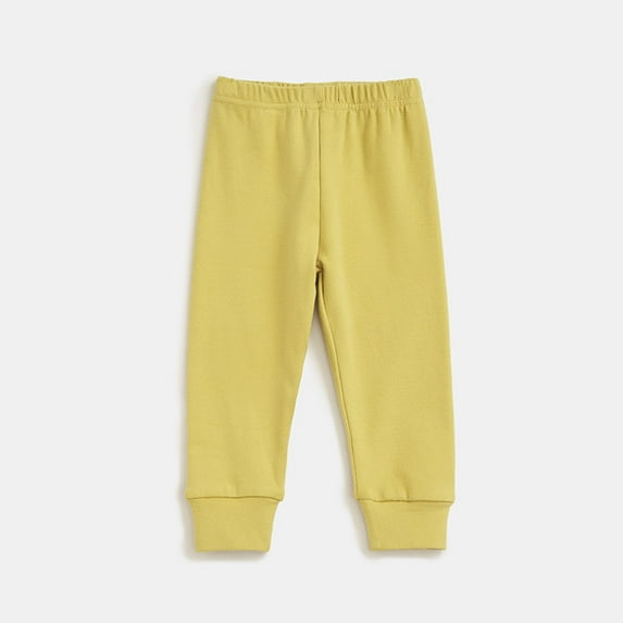 Eltusu Toddler Girls Cotton Leggings, Soft Casual Elastic Waist Solid Color Spring Pants Yellow Size 3-4 T