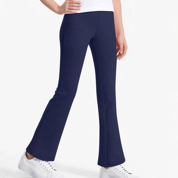 Eltusu Toddler Girls Cotton Leggings, Stretch Soft Elastic Waist Solid Color Flare Pants Navy Size 3-4 T