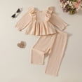thumbnail image 1 of Eltusu Toddler Girls Cotton Outfit Sets, Fashion Long Sleeve Two Pieces Tops and Pants Set Beige Size 4-5 T, 1 of 8