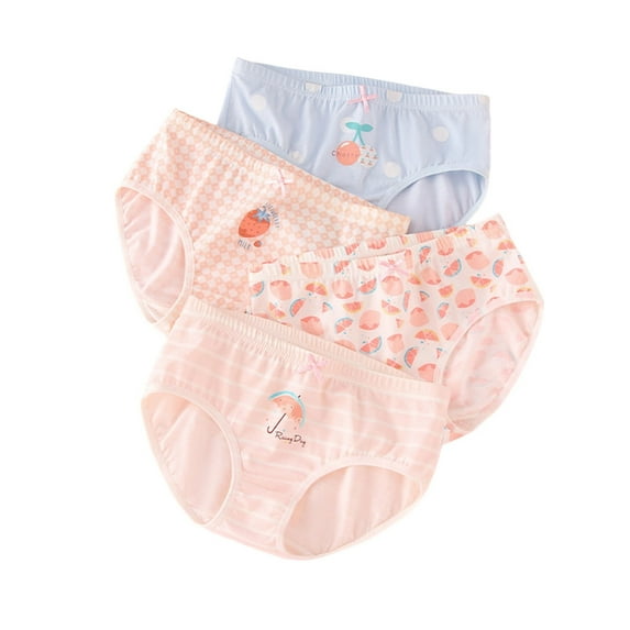 Eltusu Toddler Girls Cotton Underwear, Elastic Waist Four Pieces Stretch Flex-Fit Girls Briefs Pink Size 3-5 T