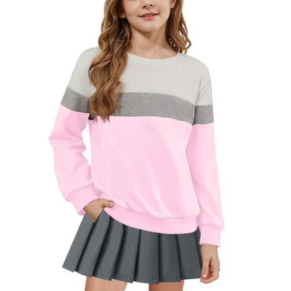 Eltusu Toddler Girls Crewneck Sweatshirts, Casual Relaxed Fit Long Sleeve Pullover Spring Fall Tops Pink Size 2-3 T