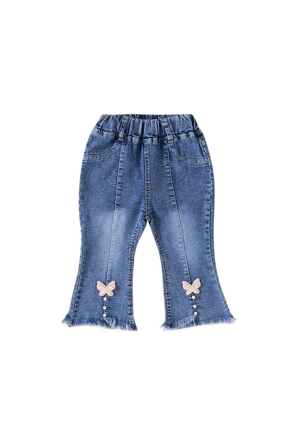 Toddler Girls Denim Pants, Fashion Elastic Waist Solid Color Casual Flare Jeans Hot Pink Size 5 T
