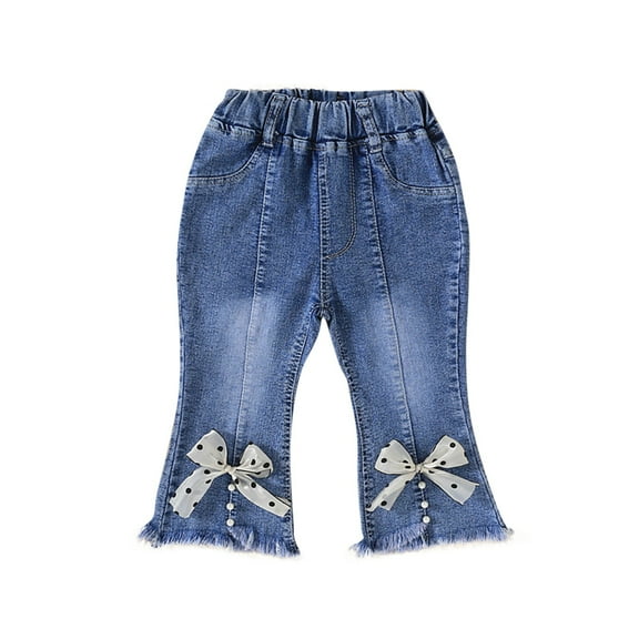 Eltusu Toddler Girls Denim Pants, Solid Color Elastic Waist Fashion Casual Flare Jeans Black Size 5 T
