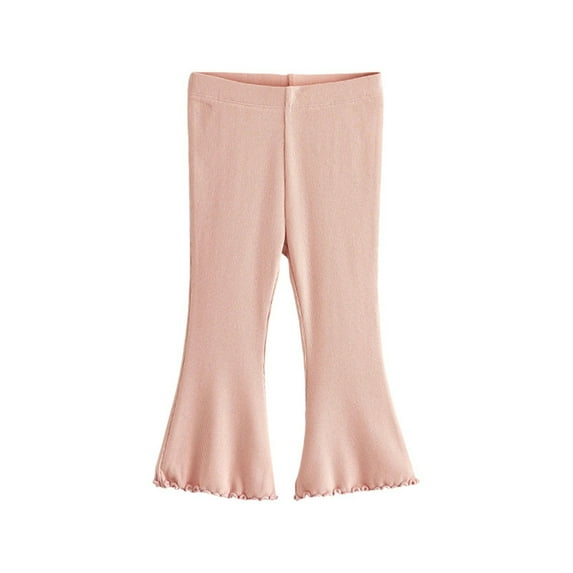 Eltusu Toddler Girls Flare Leggings, Elastic Waist Athletic Stretch Cotton Tight Pants Pink Size 5 T