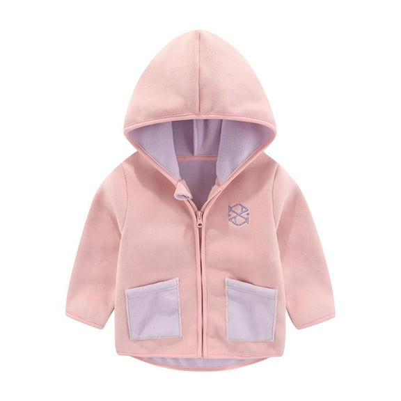 Eltusu Toddler Girls Fleece Jackets with Pockets, Hooded Stand-up Collar Warm Mid-weight Winter Outerwear Pink Size 5 T