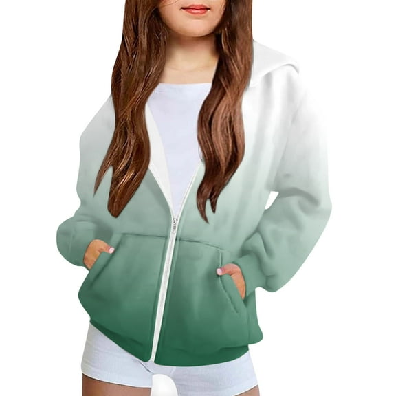 Eltusu Toddler Girls Full Zip Hoodies, Gradient Casual Loose Fit Long Sleeve Girls Outerwears Green Size 4-5 T