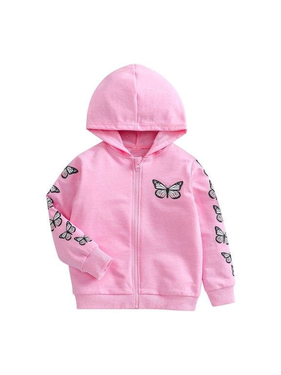 Toddler Girls Hoodies with Zipper, Cotton Casual Long Sleeve Solid Color Spring Fall Sweatshirts Pink Size 5 T