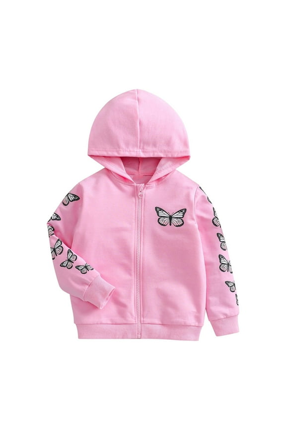 Toddler Girls Hoodies with Zipper, Cotton Casual Long Sleeve Solid Color Spring Fall Sweatshirts Pink Size 5 T