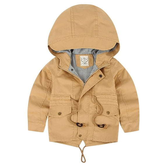 Eltusu Toddler Girls Jackets with Zipper, Windproof Hooded Waterproof Casual Spring Fall Outerwear Beige Size 3-4 T