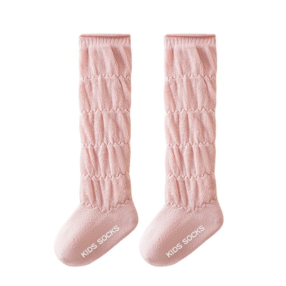 Eltusu Toddler Girls Knee High Socks, Casual Stretch Cotton Tight School Uniform Socks Pink Size 3-5T