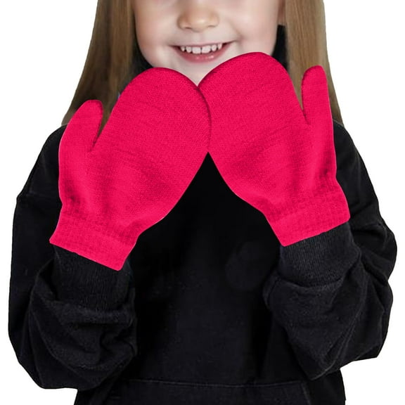 Eltusu Toddler Girls Knit Gloves, Windproof Outdoor Warm Stretch Kids Gloves Hot Pink Size 1-3 T