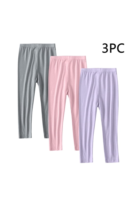 Toddler Girls Leggings, Stretch Elastic Waist 3 Pieces 2025 Tight Pants Purple Size 5 T