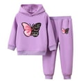 thumbnail image 1 of Eltusu Toddler Girls Outfit Sets 2 Pieces, Printed Long Sleeve Pullover Hoodies and Sweatpants Set Purple Size 4-5 T, 1 of 2
