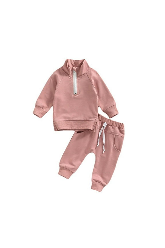Toddler Girls Outfit Sets 2 Pieces, Zip up Cotton Pullover Girls Clothing Sets Pink Size 3 T