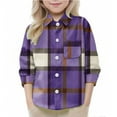 thumbnail image 1 of Eltusu Toddler Girls Plaid Shirts, Casual Lapel Collar Comfy Long Sleeve Button-Down Shirts Purple Size 3-4 T, 1 of 5