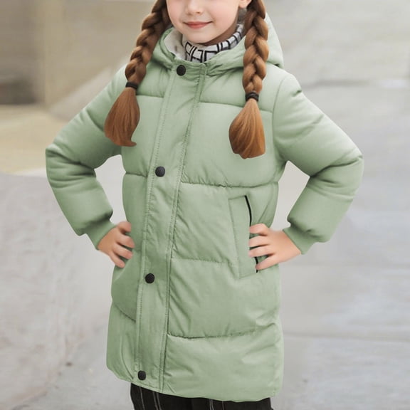 Eltusu Toddler Girls Puffer Jackets, Waterproof Mid-Length Zip up Winter Thermal Outerwear Green Size 2-3 T