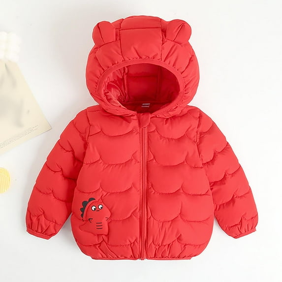 Eltusu Toddler Girls Puffer Jackets, Waterproof Windproof Warm Solid Color Winter Coat Red Size 4-5 T