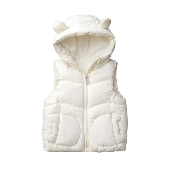 Eltusu Toddler Girls Puffer Vests, Windproof Solid Color Thermal Hooded Winter Outerwear White Size 5 T