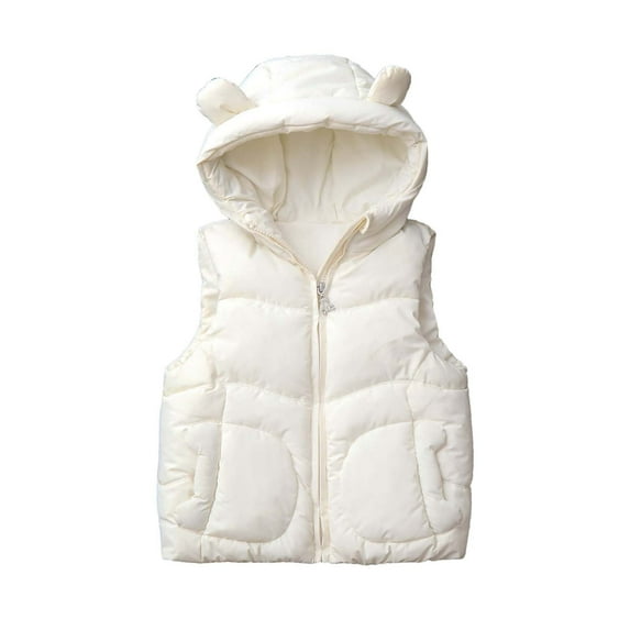 Eltusu Toddler Girls Puffer Vests, Windproof Solid Color Thermal Hooded Winter Outerwear White Size 5 T