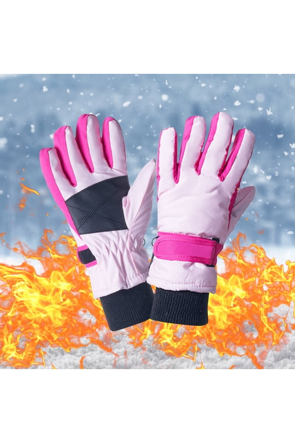 Toddler Girls Ski Gloves, Thermal Skating Waterproof Stretch Winter Mittens Pink Size 3-5 T