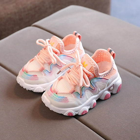 Eltusu Toddler Girls Sneakers, Lace up PU Lightweight No Slip Runing Shoes Pink Size 8 US