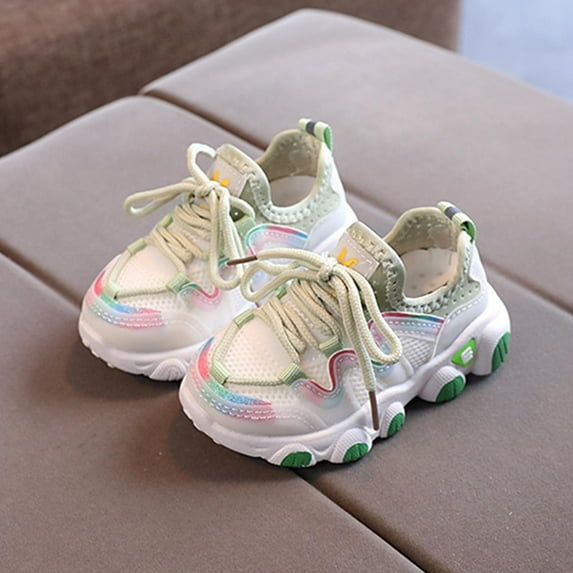 Eltusu Toddler Girls Sneakers, Lightweight No Slip Lace up PU Runing Shoes Green Size 8 US