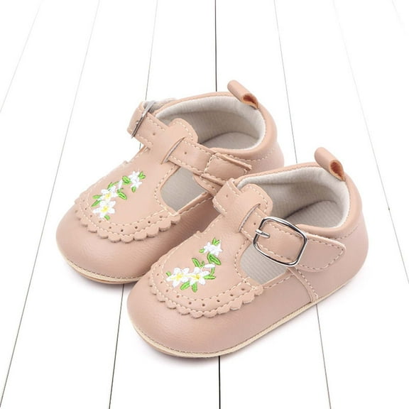 Eltusu Toddler Girls Sneakers, Soft PU Breathable Lightweight Walking Shoes Khaki Size 5-7 US