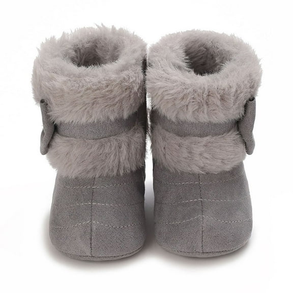 Eltusu Toddler Girls Snow Boots, Soft Thermal Windproof No Slip Winter Booties Gray Size 24-36 Months