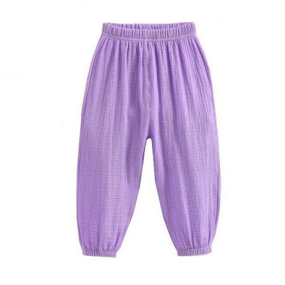 Eltusu Toddler Girls Sports Sweatpants, Solid Color Elastic Waist Cotton Loose Jogger Pants Purple Size 4-5 T