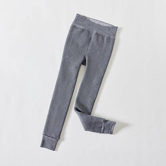Eltusu Toddler Girls Thermal Leggings, Stretch Elastic Waist Solid Color Cotton Winter Pants Gray Size 3-5 T