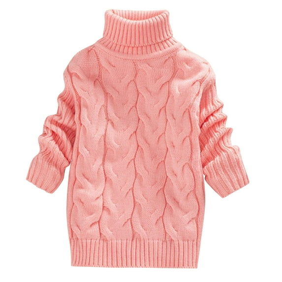 Eltusu Toddler Girls Turtleneck Sweaters, Thermal Casual Pullover Soft Winter Tops Pink Size 5 T