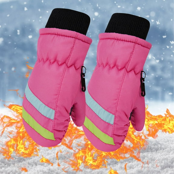 Eltusu Toddler Girls Waterproof Gloves, Skating Thermal Windproof Stretch Kids Gloves Pink Size 2-5 T