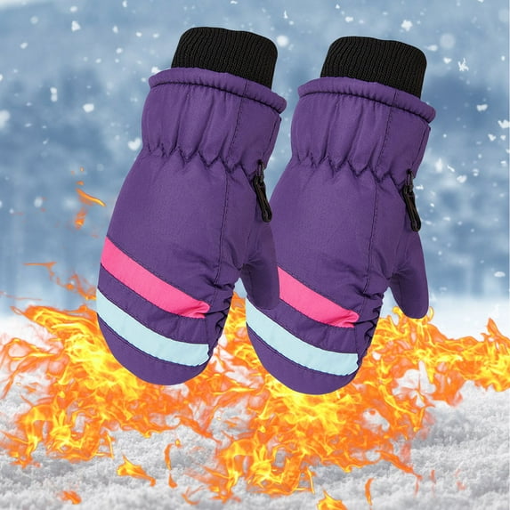 Eltusu Toddler Girls Waterproof Gloves, Stretch Skating Windproof Thermal Kids Gloves Purple Size 2-5 T