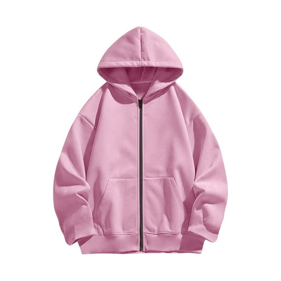 Eltusu Toddler Girls Zipper Hoodies, Solid Color Long Sleeve Loose Casual Spring Fall Outerwears Pink Size 4-5 T