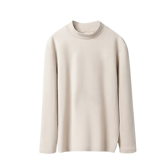 Eltusu Women Base Layer Tops, Cotton Long Sleeve Crew Neck Thermal Ladies Blouses Beige Size M