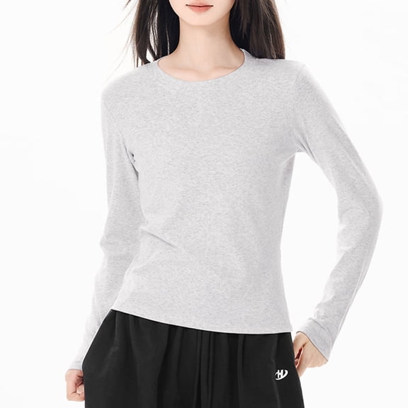 Eltusu Women Base Layer Tops, Pullover Loose Fit Crewneck Long Sleeve Ladies Blouses Gray Size S